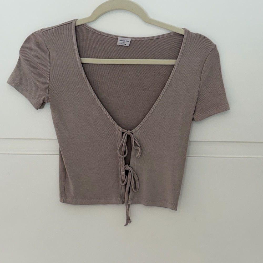 Wilfred Taupe Tie-Front Crop Top
